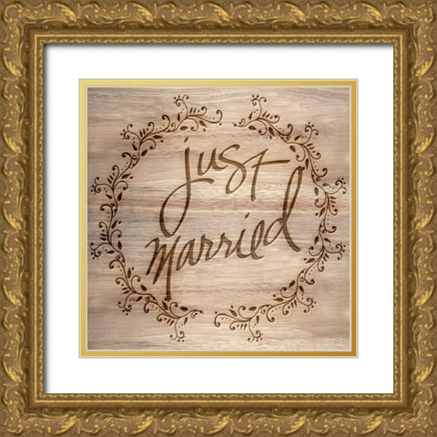 Just Married Gold Ornate Wood Framed Art Print with Double Matting by Studio, Sd Graphics