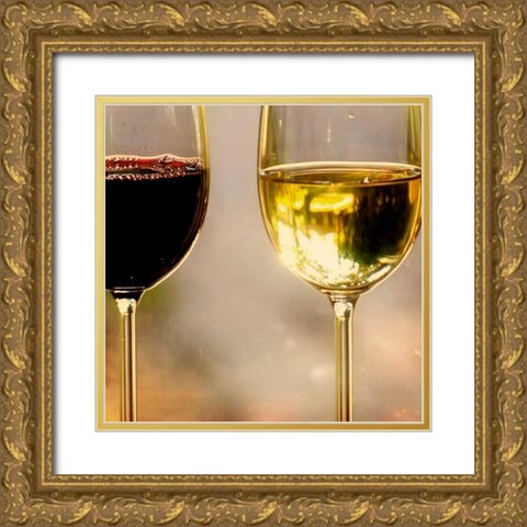 Wine Glasses in the Light Gold Ornate Wood Framed Art Print with Double Matting by Peck, Gail
