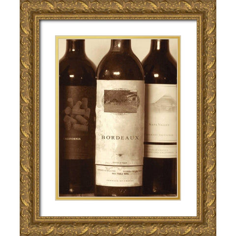 Wine Bottles I Gold Ornate Wood Framed Art Print with Double Matting by Peck, Gail