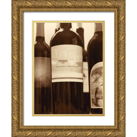 Wine Bottles II Gold Ornate Wood Framed Art Print with Double Matting by Peck, Gail