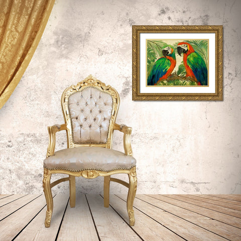 Island Birds on Burlap Gold Ornate Wood Framed Art Print with Double Matting by DeRice, Julie