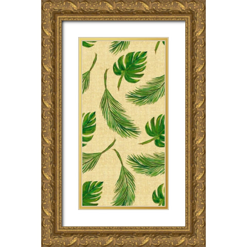 Palms On Linen Pattern Gold Ornate Wood Framed Art Print with Double Matting by DeRice, Julie
