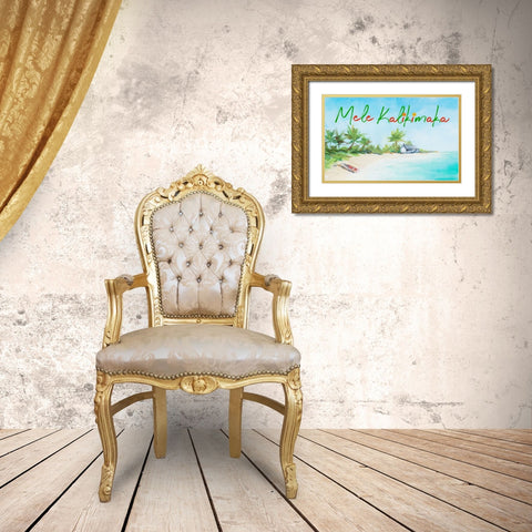 Mele Kalikimaka Gold Ornate Wood Framed Art Print with Double Matting by DeRice, Julie