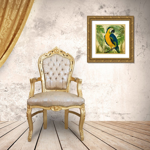 Island Birds Square on Burlap II Gold Ornate Wood Framed Art Print with Double Matting by DeRice, Julie