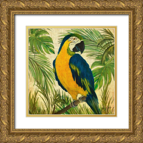 Island Birds Square on Burlap II Gold Ornate Wood Framed Art Print with Double Matting by DeRice, Julie