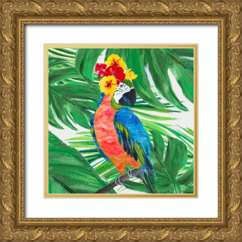 Tropical Island Birds Gold Ornate Wood Framed Art Print with Double Matting by DeRice, Julie