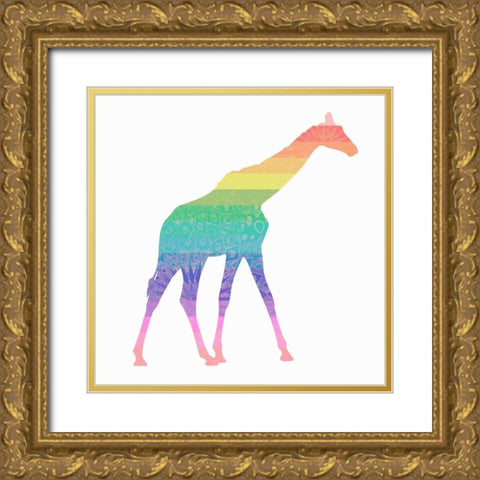 Rainbow Giraffe Gold Ornate Wood Framed Art Print with Double Matting by SD Graphics Studio