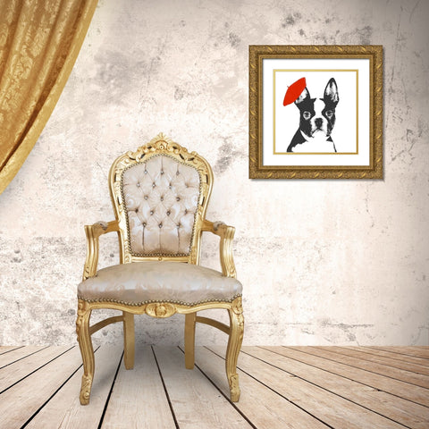 Red Beret Dog Gold Ornate Wood Framed Art Print with Double Matting by SD Graphics Studio
