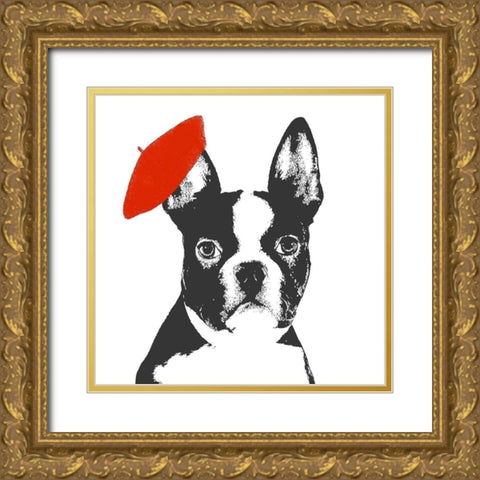 Red Beret Dog Gold Ornate Wood Framed Art Print with Double Matting by SD Graphics Studio
