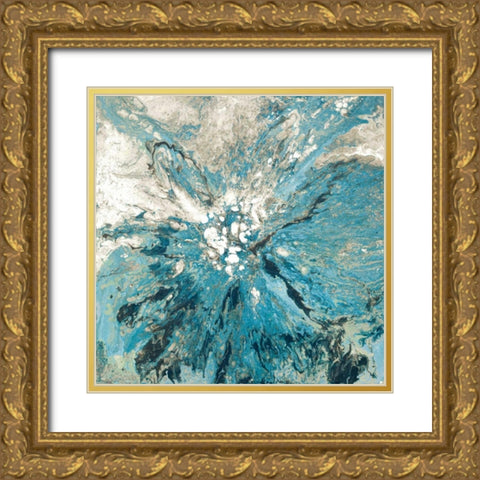 The Teal Sea Gold Ornate Wood Framed Art Print with Double Matting by Mercado, M.