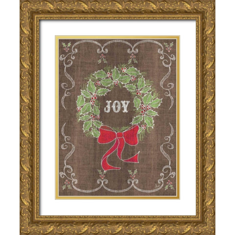 Noel Burlap Art III Gold Ornate Wood Framed Art Print with Double Matting by Metz, Andi