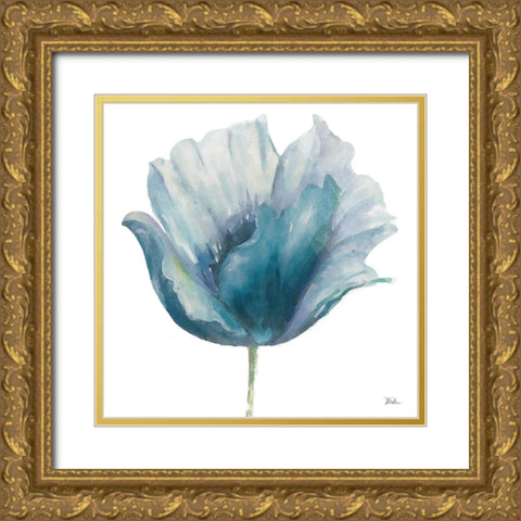 Flower in Blue I (on white) Gold Ornate Wood Framed Art Print with Double Matting by Pinto, Patricia