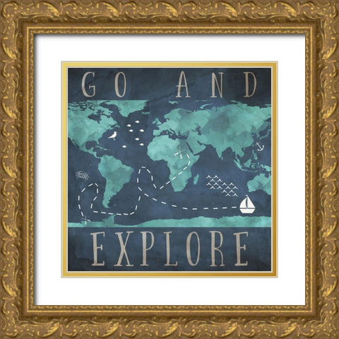 Go and Explore Gold Ornate Wood Framed Art Print with Double Matting by SD Graphics Studio