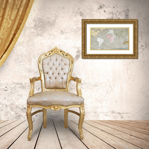 World Map Collection on Beige Gold Ornate Wood Framed Art Print with Double Matting by SD Graphics Studio