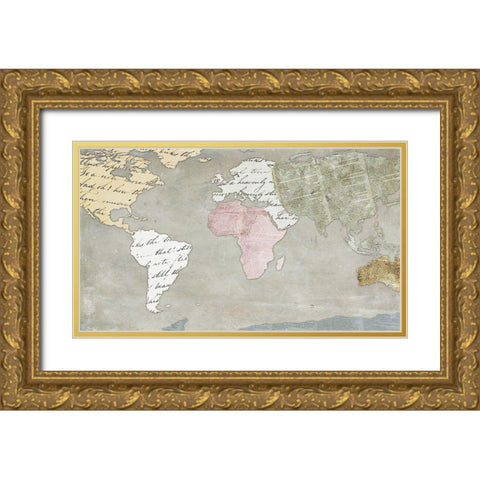 World Map Collection on Beige Gold Ornate Wood Framed Art Print with Double Matting by SD Graphics Studio