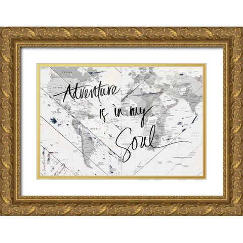 Adventure Map on Wood Gold Ornate Wood Framed Art Print with Double Matting by SD Graphics Studio