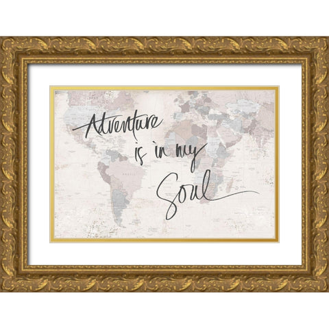 Adventure Map Gold Ornate Wood Framed Art Print with Double Matting by SD Graphics Studio
