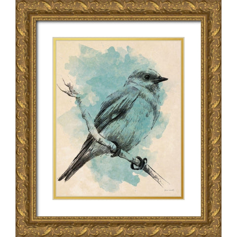 Bird Study in Teal II Gold Ornate Wood Framed Art Print with Double Matting by Loreth, Lanie