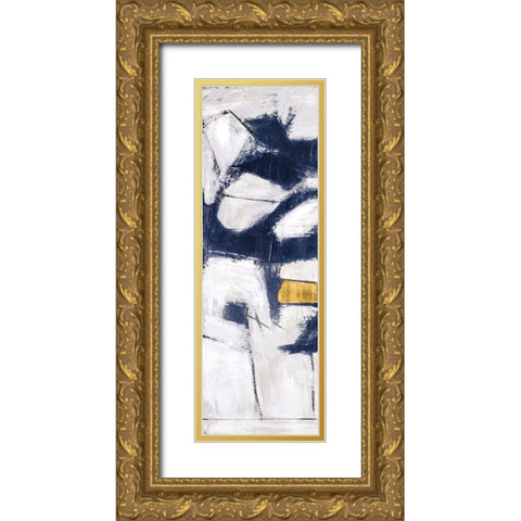 Golden Blue Shatters Panel I Gold Ornate Wood Framed Art Print with Double Matting by Johnson, Walt