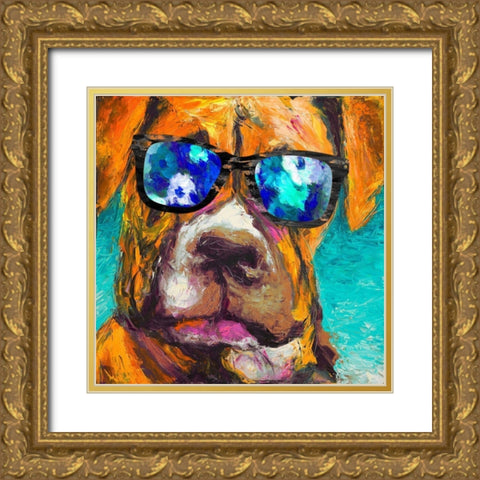 Puppy with Shades I Gold Ornate Wood Framed Art Print with Double Matting by Johnson, Walt