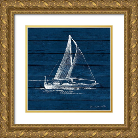 Sailboat on Blue Wood Gold Ornate Wood Framed Art Print with Double Matting by Loreth, Lanie