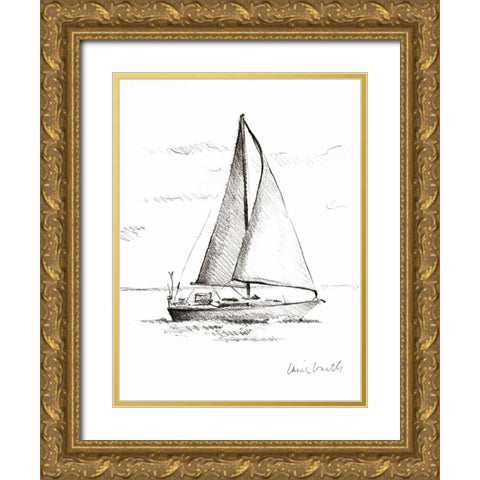 Coastal Boat Sketch I Gold Ornate Wood Framed Art Print with Double Matting by Loreth, Lanie