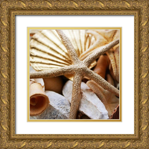 Gold Starfish II Gold Ornate Wood Framed Art Print with Double Matting by Bryant, Susan