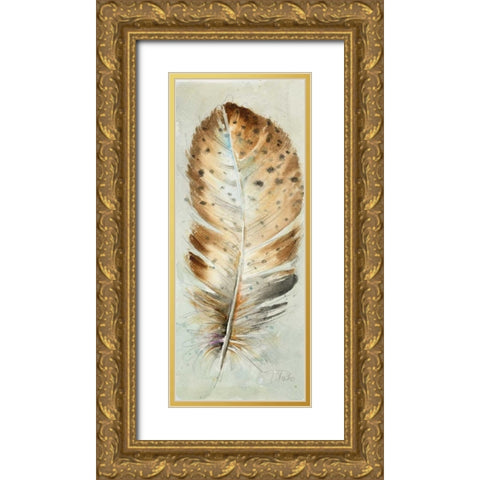 Watercolor Feather III Gold Ornate Wood Framed Art Print with Double Matting by Pinto, Patricia