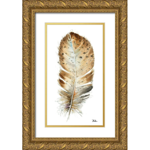 White Watercolor Feather II Gold Ornate Wood Framed Art Print with Double Matting by Pinto, Patricia