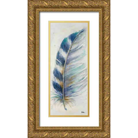 Watercolor Feather V Gold Ornate Wood Framed Art Print with Double Matting by Pinto, Patricia
