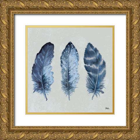 Indigo Feathers I Gold Ornate Wood Framed Art Print with Double Matting by Pinto, Patricia