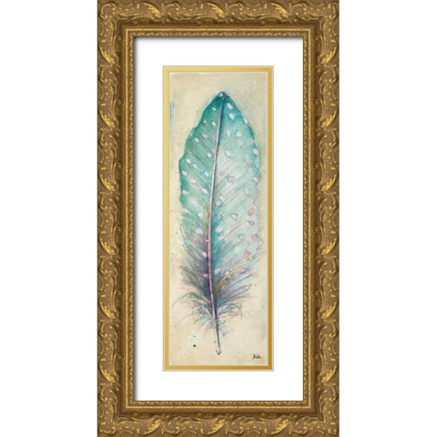 Watercolor Feather I Gold Ornate Wood Framed Art Print with Double Matting by Pinto, Patricia