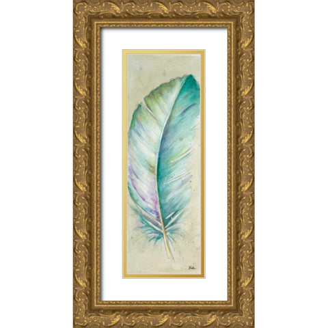 Watercolor Feather II Gold Ornate Wood Framed Art Print with Double Matting by Pinto, Patricia