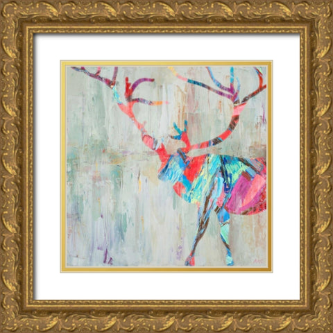 Rhizome Deer Gold Ornate Wood Framed Art Print with Double Matting by Coolick, Ann Marie