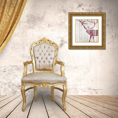 Red Rhizome Deer Gold Ornate Wood Framed Art Print with Double Matting by Coolick, Ann Marie