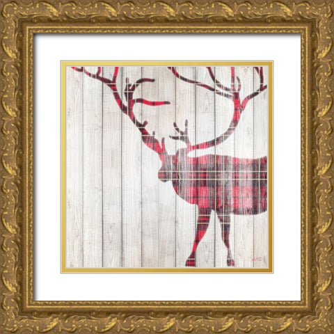 Red Rhizome Deer Gold Ornate Wood Framed Art Print with Double Matting by Coolick, Ann Marie