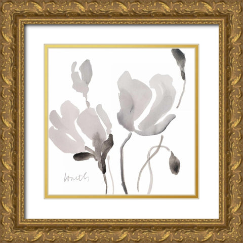 Tonal Magnolias II Gold Ornate Wood Framed Art Print with Double Matting by Loreth, Lanie