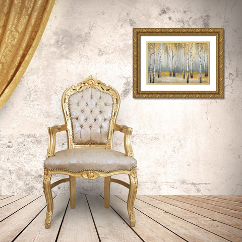 Golden September Birch Gold Ornate Wood Framed Art Print with Double Matting by Marcon, Michael