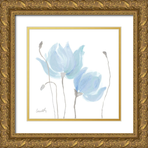 Floral Sway Blue I Gold Ornate Wood Framed Art Print with Double Matting by Loreth, Lanie