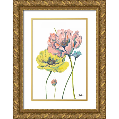 Fresh Colored Poppies I Gold Ornate Wood Framed Art Print with Double Matting by Pinto, Patricia