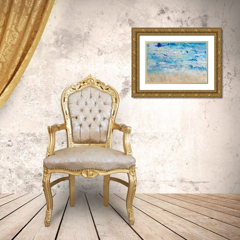 Blue Crashing Wave Gold Ornate Wood Framed Art Print with Double Matting by DeRice, Julie