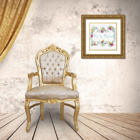 He is Risen Floral Gold Ornate Wood Framed Art Print with Double Matting by SD Graphics Studio