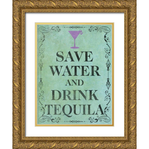 Save and Drink II Gold Ornate Wood Framed Art Print with Double Matting by SD Graphics Studio