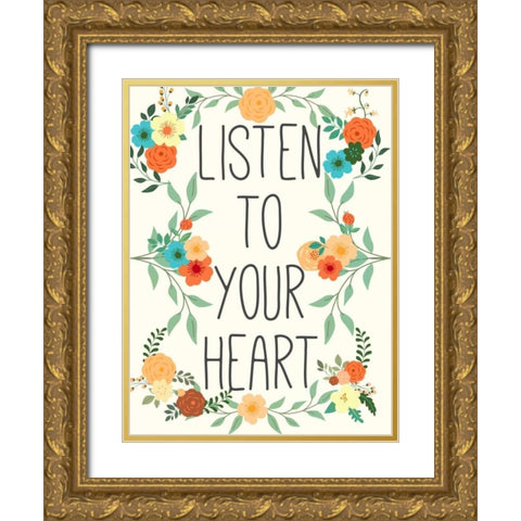 Heart and Love II Gold Ornate Wood Framed Art Print with Double Matting by SD Graphics Studio