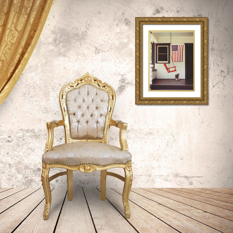 Patriotic Porch Gold Ornate Wood Framed Art Print with Double Matting by Peck, Gail