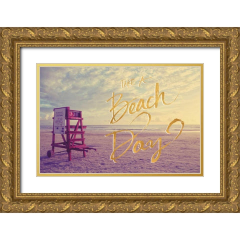 Take a Beach Day Gold Ornate Wood Framed Art Print with Double Matting by Peck, Gail