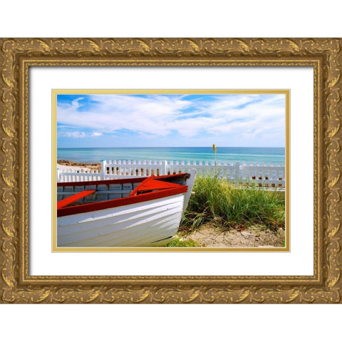 Boat By The Beach Gold Ornate Wood Framed Art Print with Double Matting by Peck, Gail