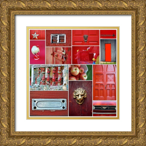 Apple Red Collage Gold Ornate Wood Framed Art Print with Double Matting by Peck, Gail
