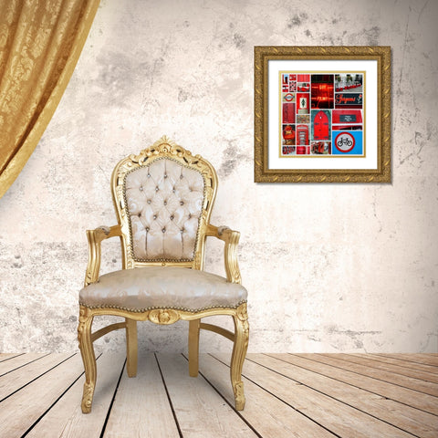 Stop Light Red Collage Gold Ornate Wood Framed Art Print with Double Matting by Peck, Gail