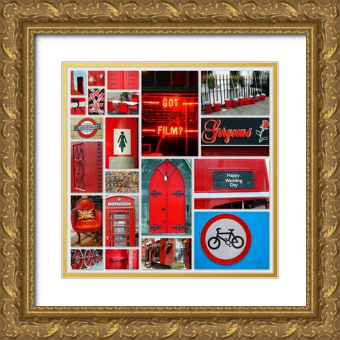 Stop Light Red Collage Gold Ornate Wood Framed Art Print with Double Matting by Peck, Gail